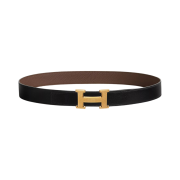 Hermes H Guillochee Belt Buckle & Reversible Leather Strap Box 135 Togo 32mm & Gold Noir Chocolate