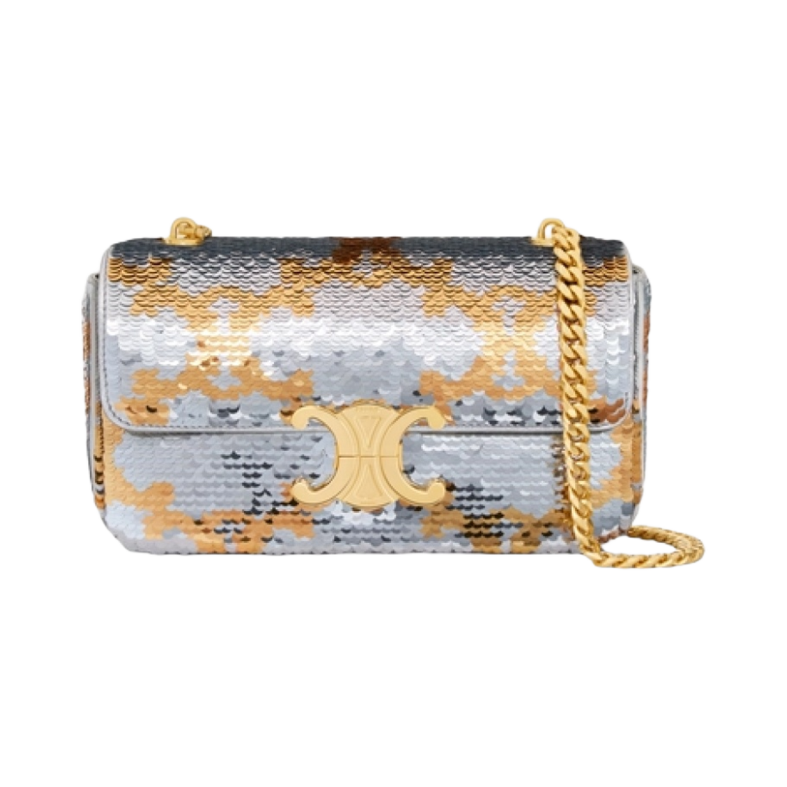 셀린느 트리옹프 시퀸 체인 숄더백 실버 골드(Celine Chain Shoulder Bag Triomphe in Triomphe Sequins Silver Gold) - 1