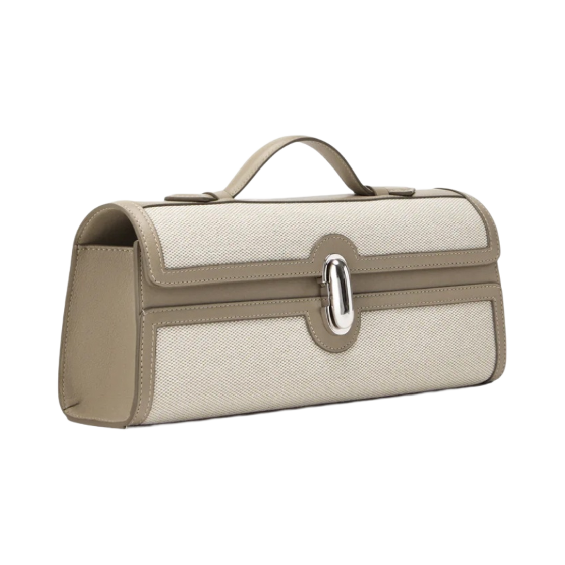 사베트 슬림 시메트리 포쉐트 코튼 캔버스 카프스킨 레더 트림 클레이(Savette Slim Symmetry Pochette in Cotton Canvas Calfskin Leather with Trim Clay) - 2