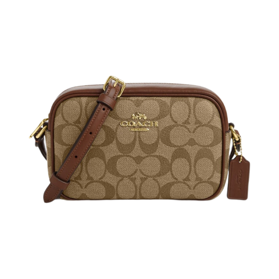 코치 시그니처 캔버스 미니 제이미 카메라백 카키 새들 2(Coach Mini Jamie Camera Bag in Signature Canvas Khaki Saddle 2)