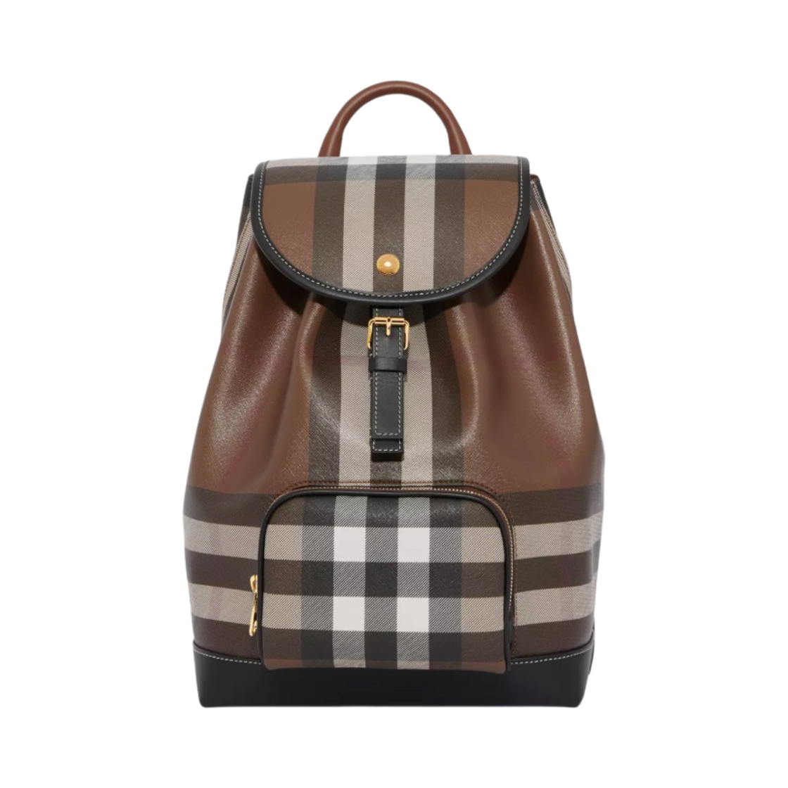 버버리 체크 레더 백팩 다크 버치 브라운
