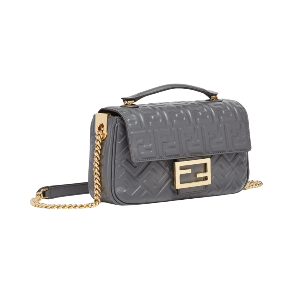 8BR793AH9CF1IV7 Fendi Baguette Chain Midi Leather Bag Dark Gray - #2