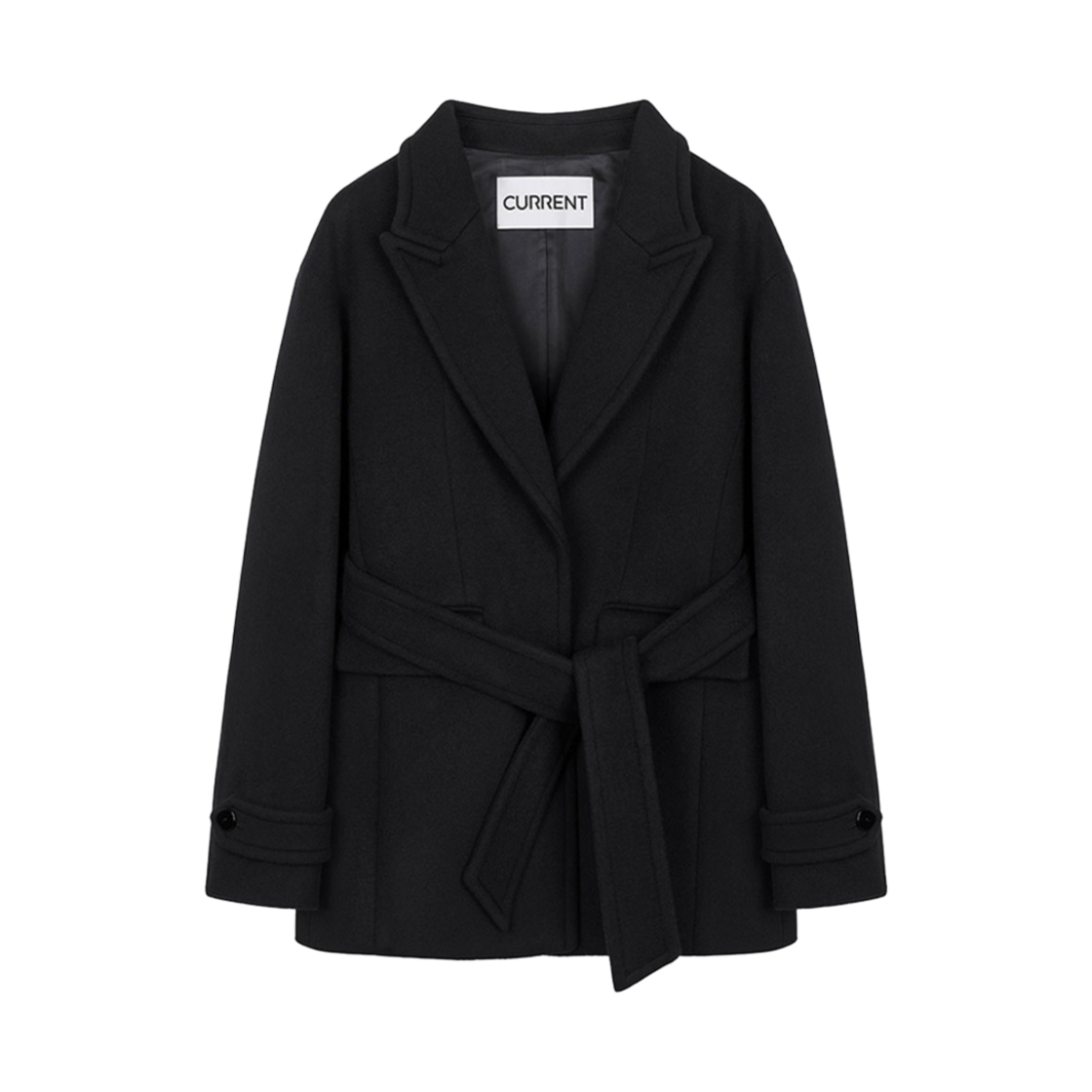 커렌트 세미오버 핏 하프 벨트 코트 블랙(Current Semi Over Fit Half Belt Coat Black)