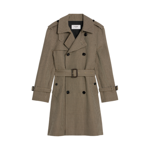 トレンチコート CELINE | MAC COAT IN HOUNDSTOOTH WOOL 2M12B752N.03CI Victoire mac in Prince of Wales wool - BEIGE/SAUGE/MARRON