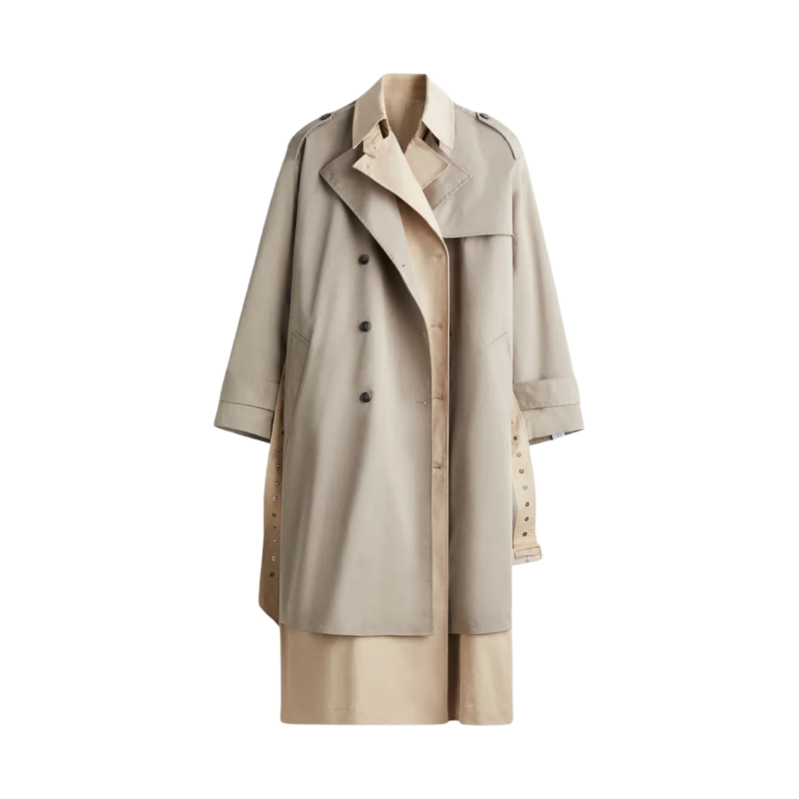 (W) 에이치앤엠 x Rokh 트윌 트렌치 코트 투 피스 베이지 그레이((W) H&M x Rokh Twill Trench Coat Two Piece Beige Grey)
