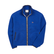Drake's Boucle Wool Zip Fleece Jacket Blue