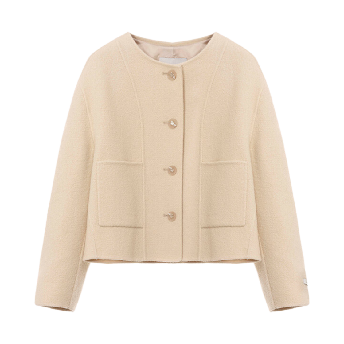 NEW4WJ913-9C (W) On&On Round Neck Cropped Handmade Wool Jacket Light Yellow