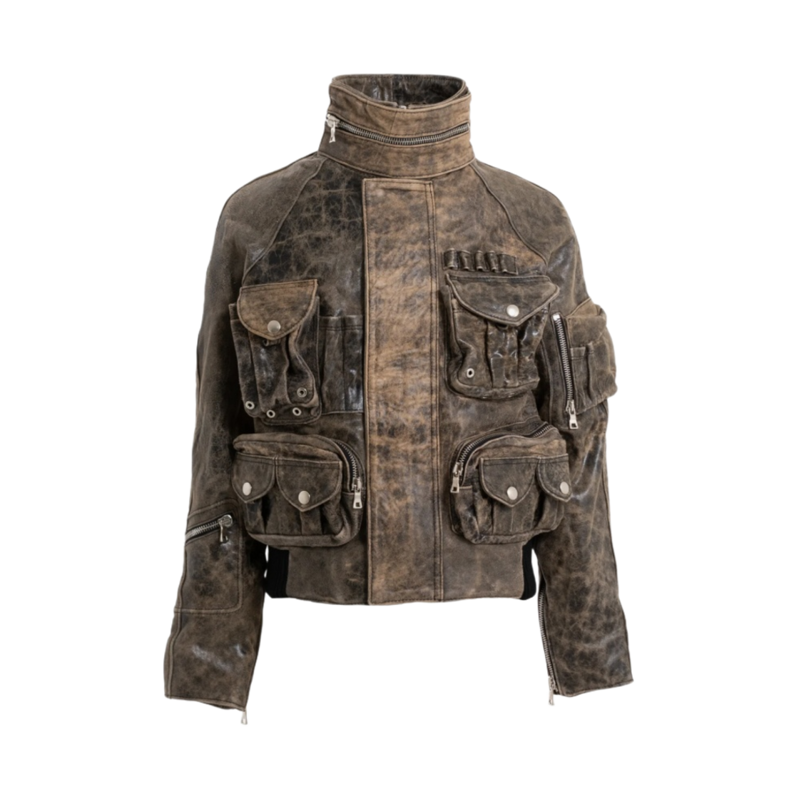 노페이스 스튜디오 멀티포켓 3D 레더 자켓 유즈드 베이지(No/Faith Studios Multipocket 3D Leather Jacket Used Beige)