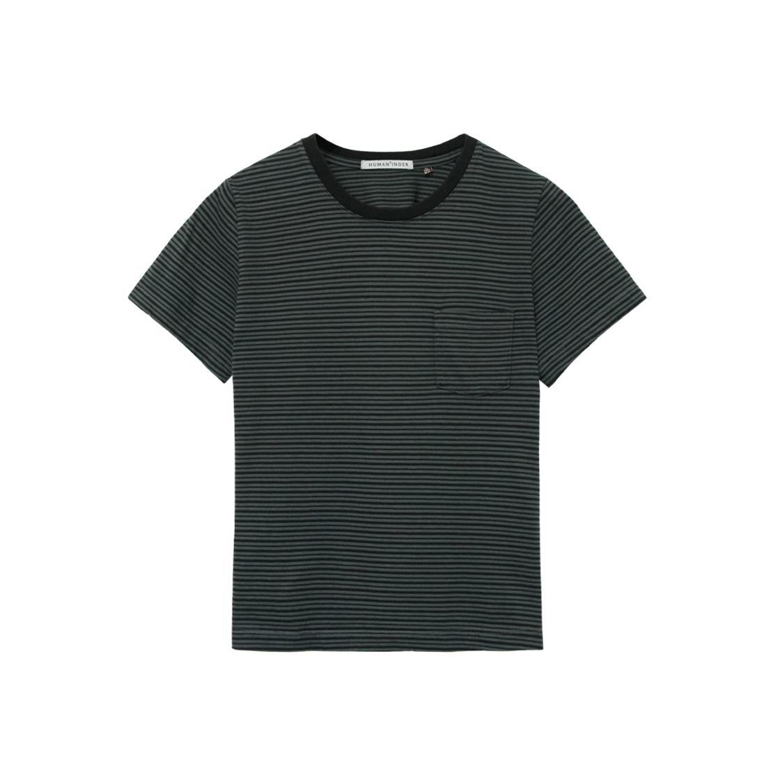 (W) 폴리테루 휴먼인덱스 휴먼 스트라이프 포켓 1/2 티셔츠 그린((W) Polyteru Human Index Human Striped Pocket 1/2 T-Shirt Green)