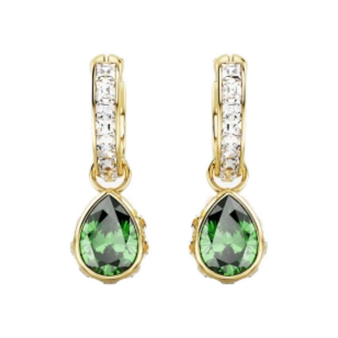 5662922 (W) Swarovski Chroma Drop Earrings Pear Cut Green Gold Tone Plated