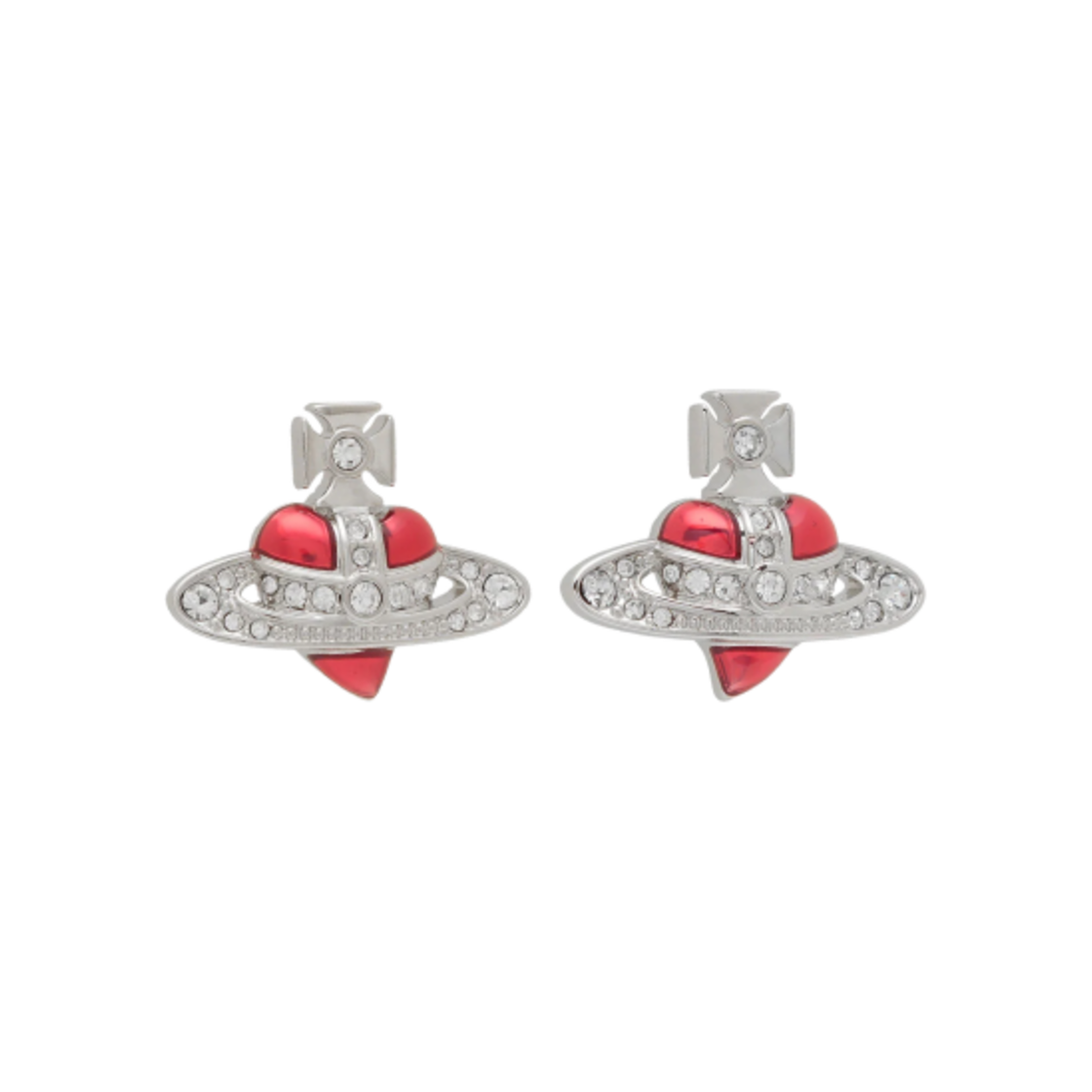 6201033K-02P383 Vivienne Westwood New Diamante Heart Earrings Silver Red