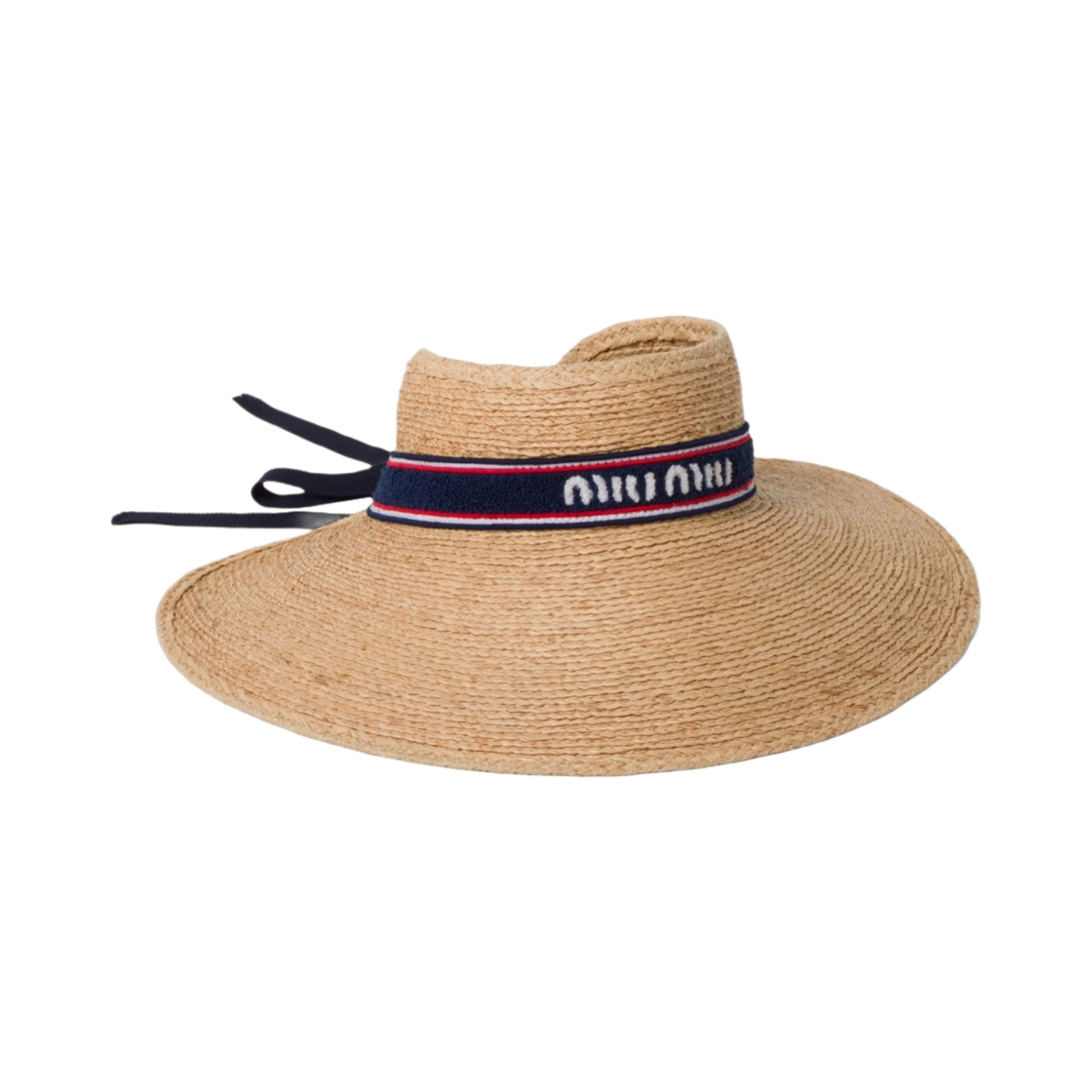 (W) 미우 미우 라피아 바이저 베이지 블루((W) Miu Miu Raffia Visor Beige Blue) - 1