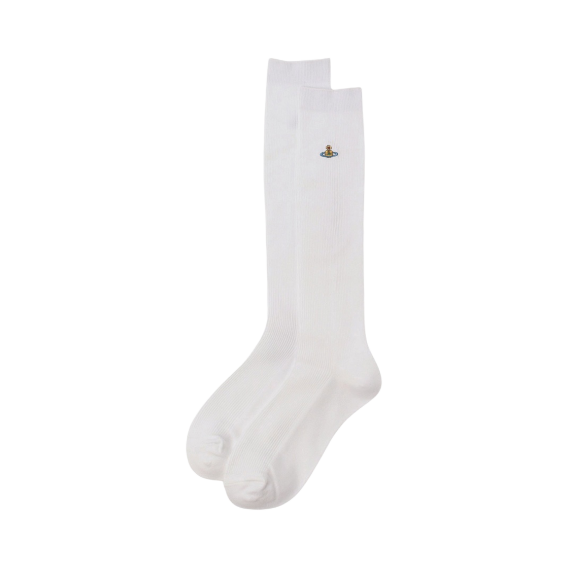 (W) 비비안 웨스트우드 오브 스쿨 립드 하이 삭스 화이트((W) Vivienne Westwood ORB School Ribbed High Socks White)