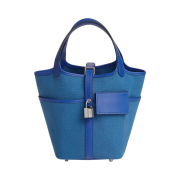 Hermes Picotin Lock 18 Bag Goeland Canvas Swift & Palladium Blue Egee Bleu Royal