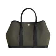 Hermes Garden Party 30 Bag Canvas Negonda & Palladium Vert De Gris Noir