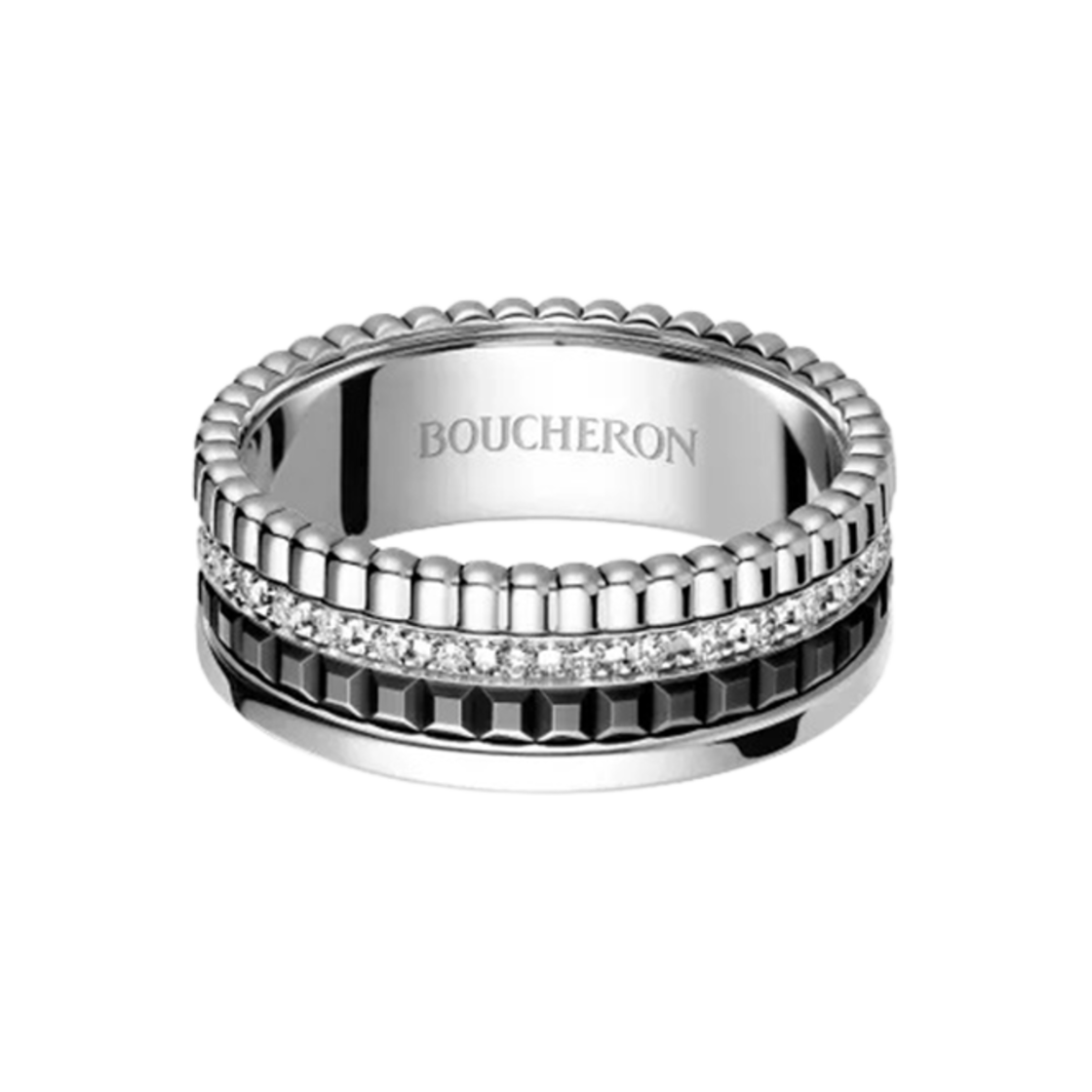 부쉐론 콰트로 블랙 에디션 스몰 링 18K 화이트 골드 블랙 PVD 다이아몬드(Boucheron Quatre Black Edition Small Ring 18K White Gold Black PVD Diamond)