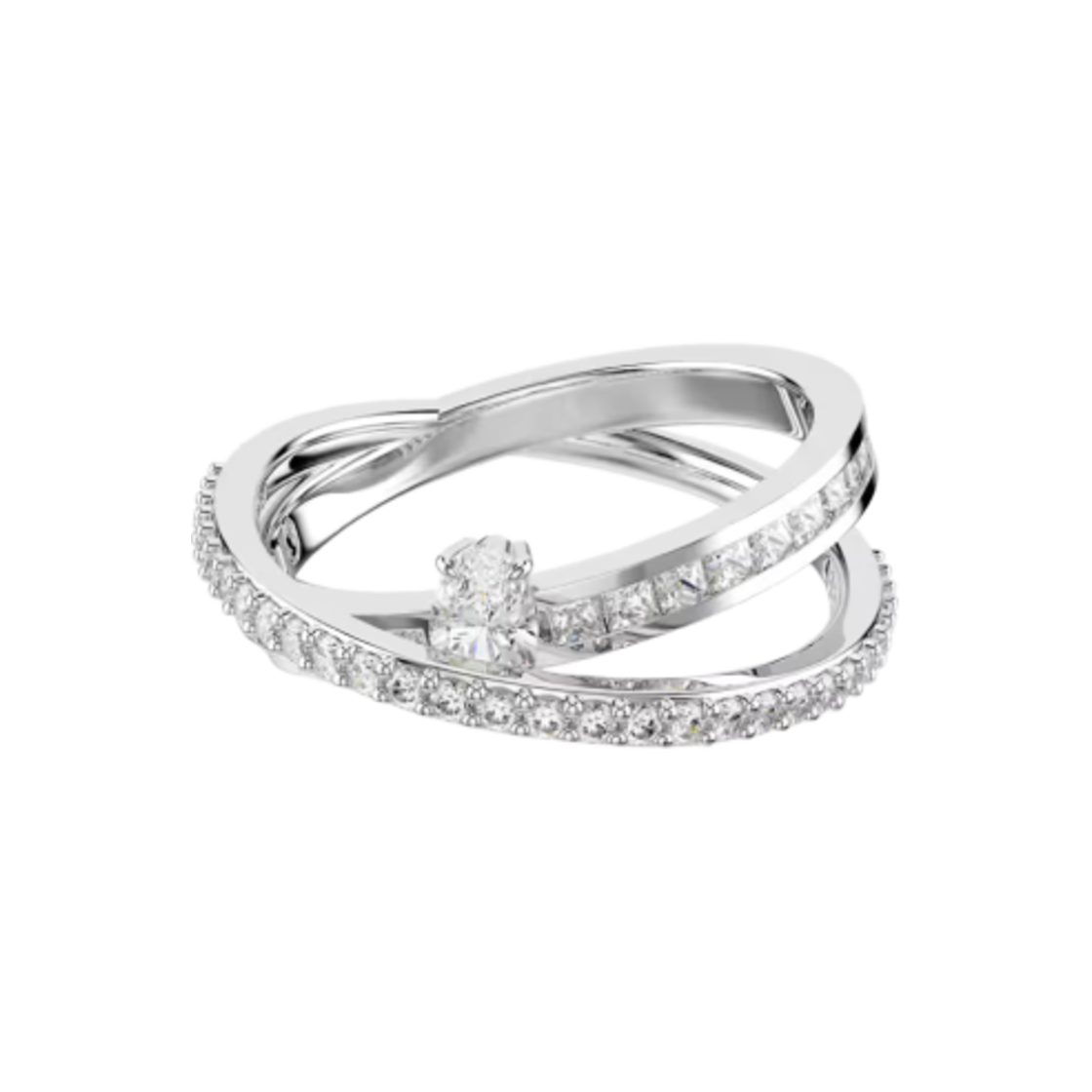 (W) 스와로브스키 하이퍼볼라 링 믹스 컷 화이트 로듐 플래팅((W) Swarovski Hyperbola Ring Mixed Cut White Rhodium Plated)
