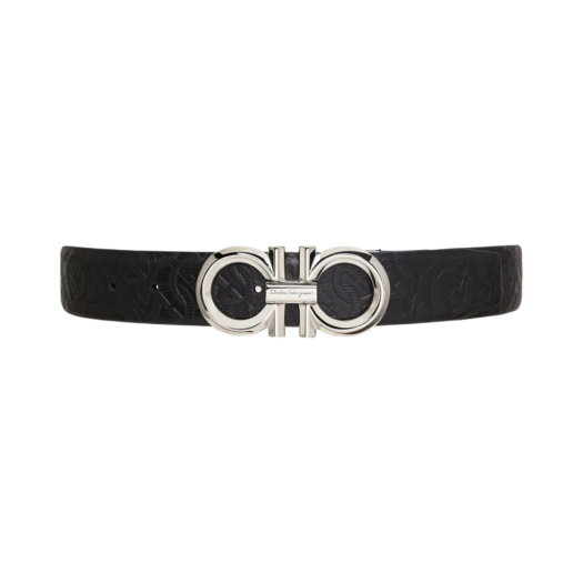 679939-746527 Ferragamo Reversible and Adjustable Gancini Belt Black Navy Blue