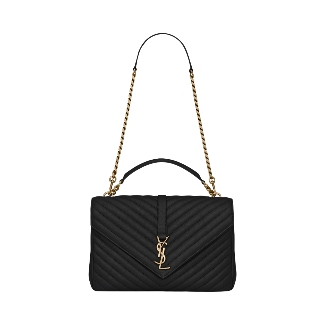 생로랑 퀼티드 레더 클래식 라지 컬리지 골드 체인백 블랙(Saint Laurent College Large Chain Bag in Quilted Leather Black) - 1