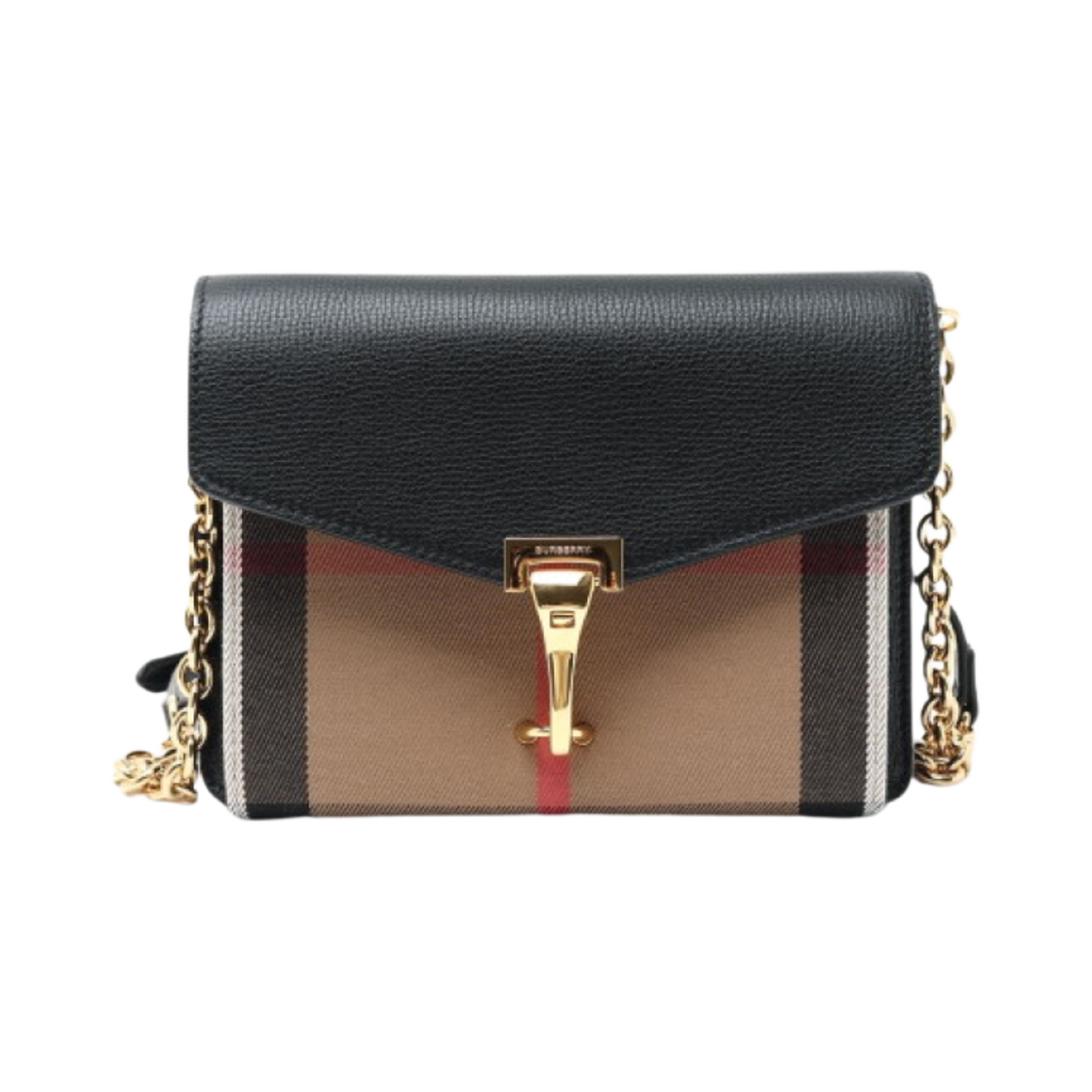 버버리 하우스 체크 레더 베이비 메켄 체인 크로스바디백 블랙(Burberry House Check Leather Baby Macken Chain Crossbody Bag Black) - 1