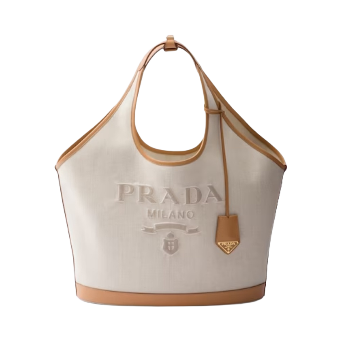 프라다 라지 리넨 블렌드 앤 레더 토트백 내츄럴(Prada Large Linen Blend And Leather Tote Bag Natural) - 1
