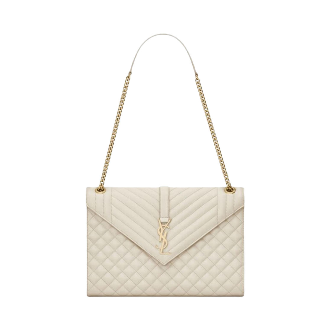 생로랑 엔벨로프 라지 백 믹스 마틀라세 그레인 드 뿌드르 엠보스 레더 블랑 빈티지(Saint Laurent Envelope Large Bag In Mix Matelasse Grain De Poudre Embossed Leather Blanc Vintage) - 1