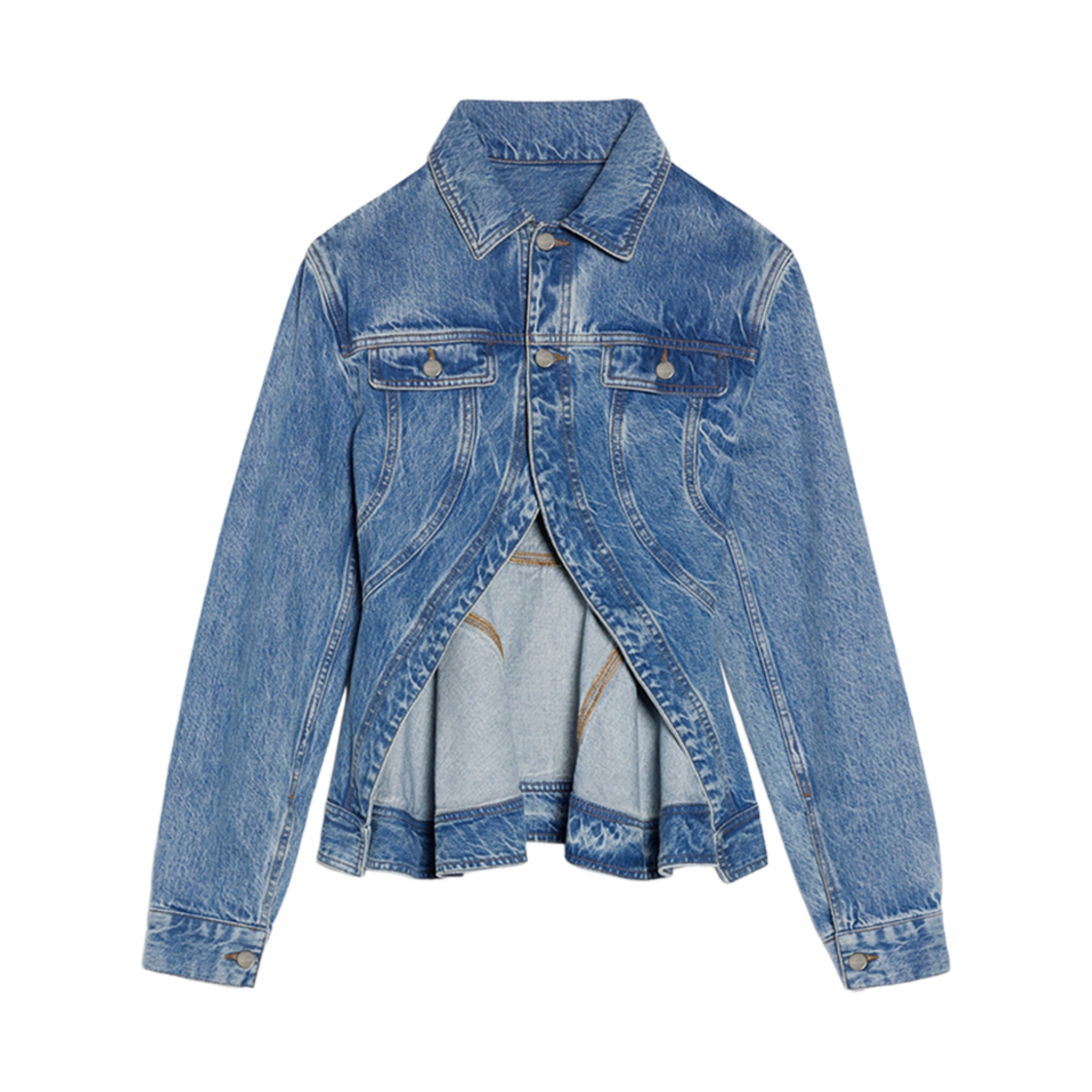 (W) 자크뮈스 라 베스트 드 니메스 카라코 페플럼 데님 자켓 라이트 블루 타박((W) Jacquemus La Veste De Nimes Caraco Peplum Denim Jacket Light Blue Tabac) - 1