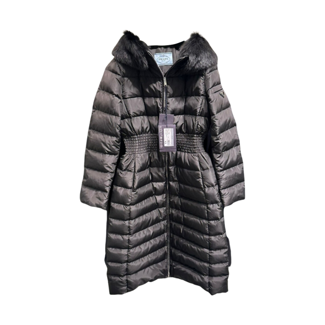 29E364-R0K-F0002 Prada Triangle Logo Banding Goose Down Long Padded Black