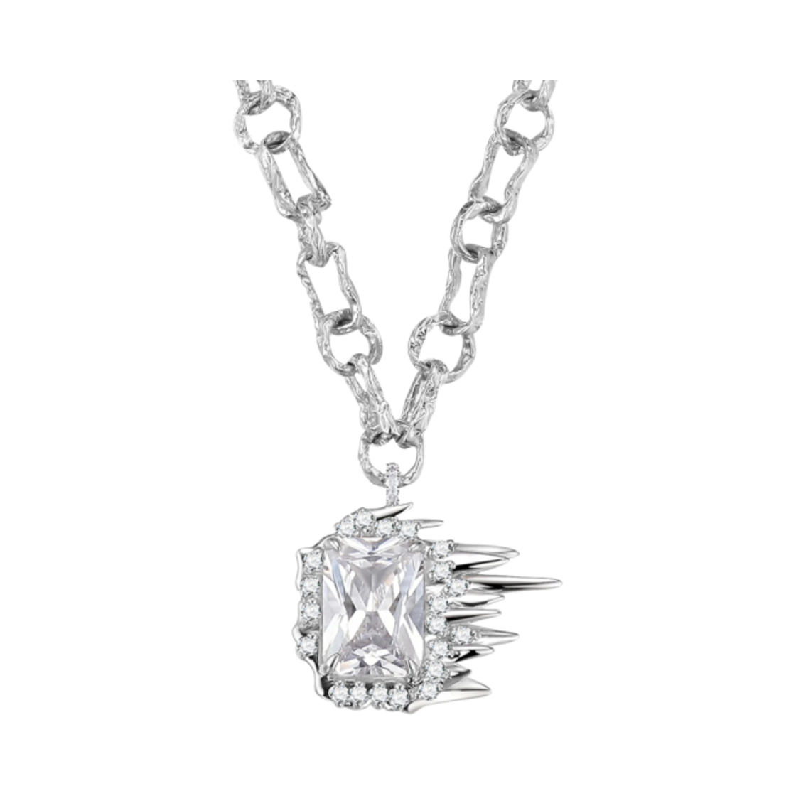 - (W) Yvmin Ripple Liquefied Square Zircon With Texture Chain Necklace Clear