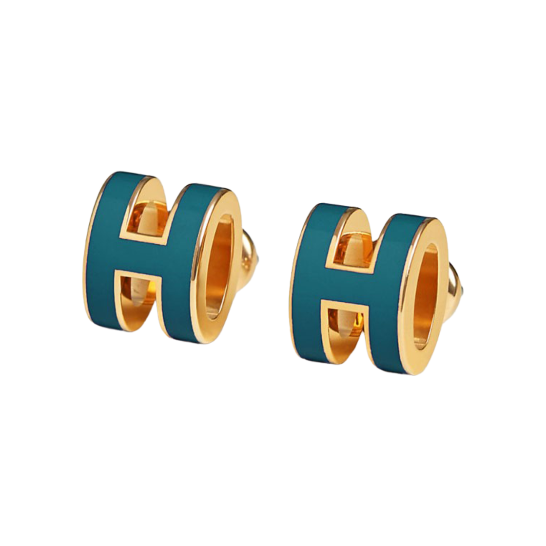 (W) 에르메스 미니 팝아슈 이어링 골드 하드웨어 & 블루 진((W) Hermes Mini Pop H Earrings Gold & Bleu Jean) - 1