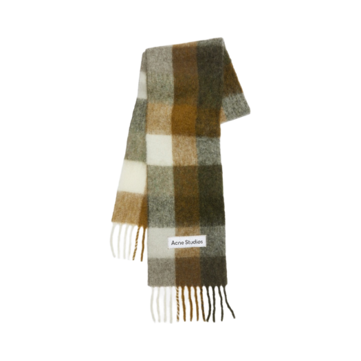 CA0084-DID Acne Studios Mohair Check Scarf Taupe Green Black