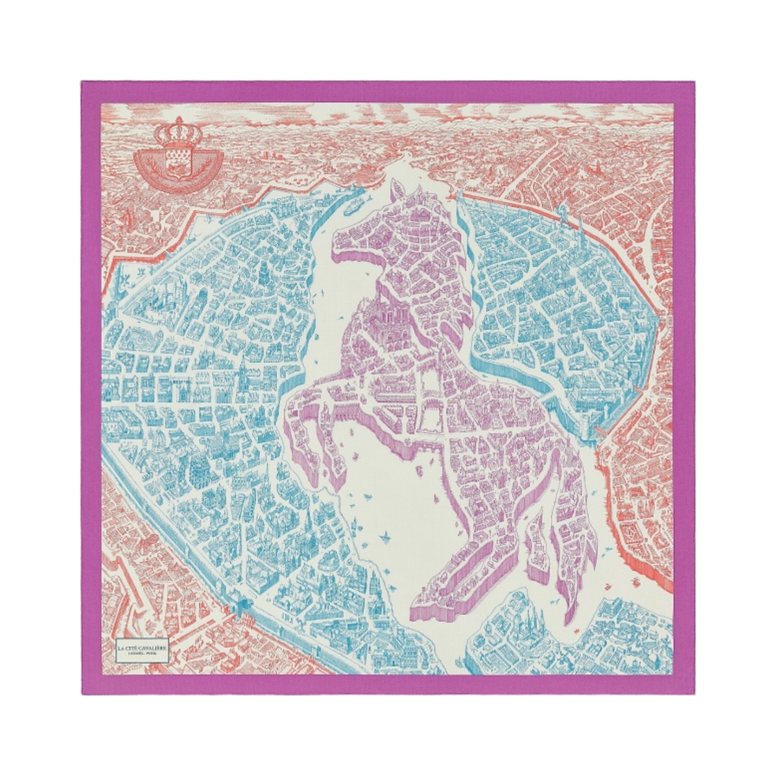 (W) 에르메스 라 시테 카빌리에레 숄 140 모브 페트롤 코랄((W) Hermes La Cite Cavaliere Shawl 140 Mauve Petrole Coral) - 1