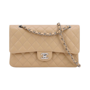 Chanel Medium Classic Handbag Grained Calfskin & Silver Beige