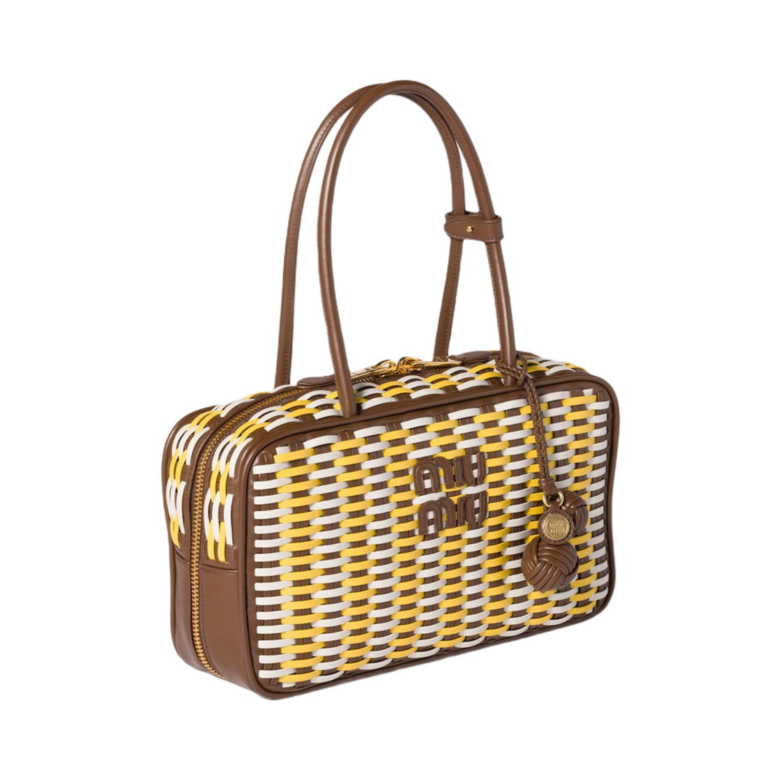 미우 미우 레더 보 백 메이플 써니 옐로우 초크 화이트(Miu Miu Leather Beau Bag Maple Sunny Yellow Chalk White) - 3