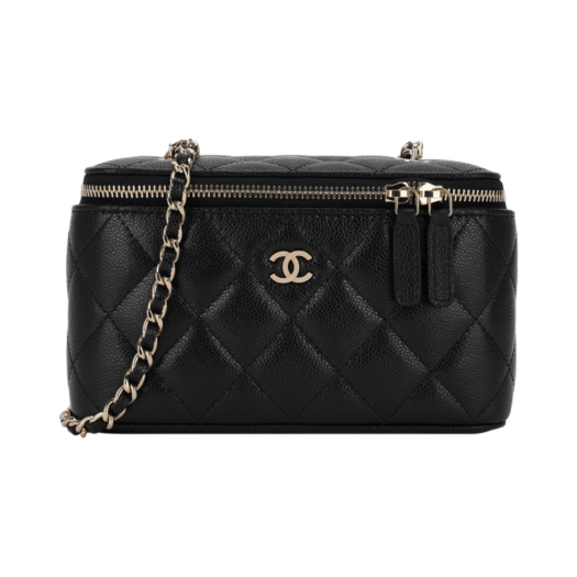 Chanel Small Classic Vanity with Chain Grained Calfskin & Gold Black (Inside Mirror)