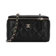 Chanel Small Classic Vanity with Chain Grained Calfskin & Gold Black (Inside Mirror)