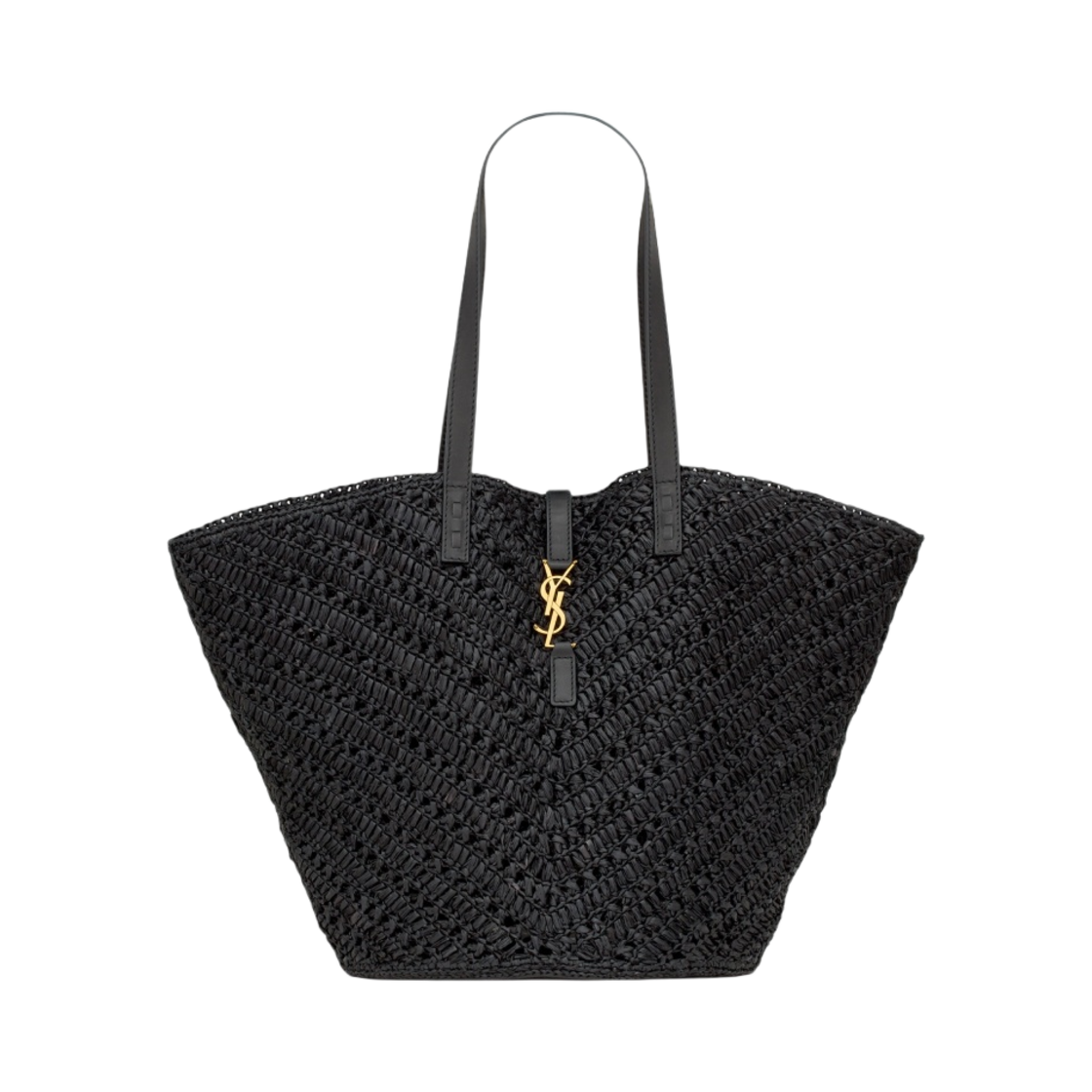 생로랑 파니에 미디움 라피아 앤 베지터블 탠 레더 블랙(Saint Laurent Panier Medium in Raffia and Vegetable-Tanned Leather Black) - 1