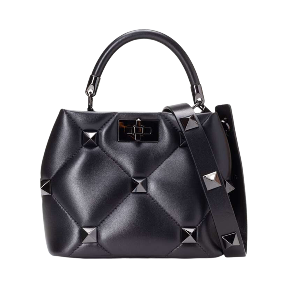 B0I97LWB0NO Valentino Tone-on-Tone Roman Stud Small Tote Bag Black