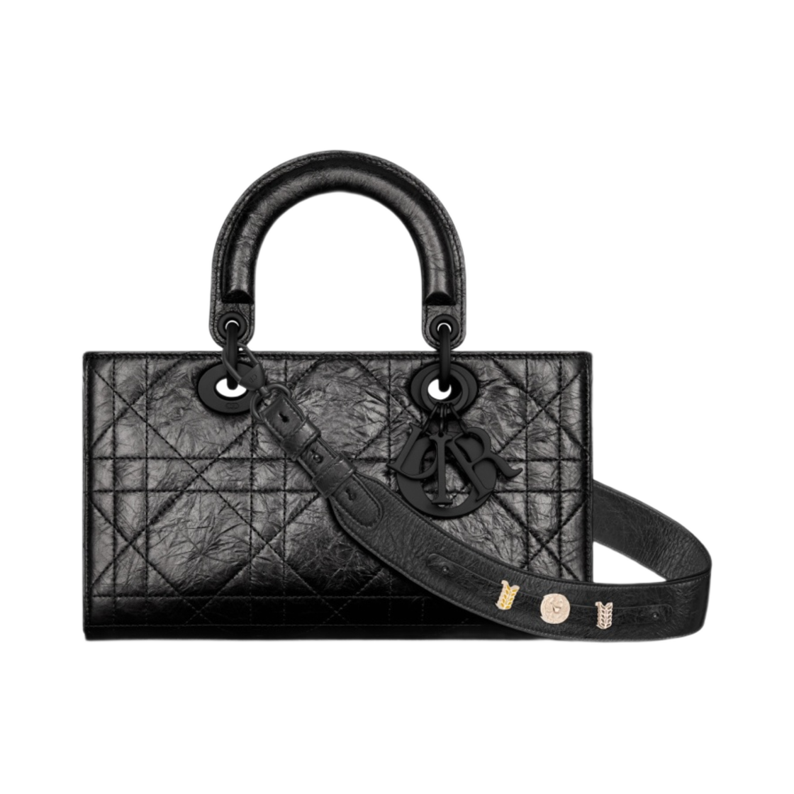 디올 레이디 D-시레 마이 ABC디올 스몰 백 매크로까나쥬 크링클 카프 스킨 블랙