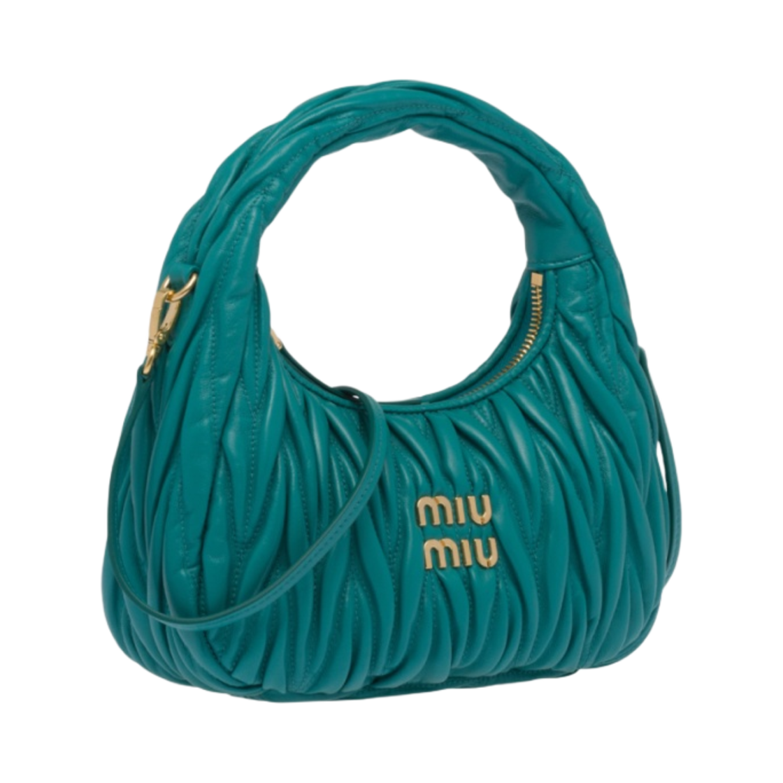 미우 미우 완더 마테라쎄 나파 레더 미니 호보백 피콕 블루(Miu Miu Wander Matelasse Nappa Leather Mini Hobo Bag Peacock Blue) - 2