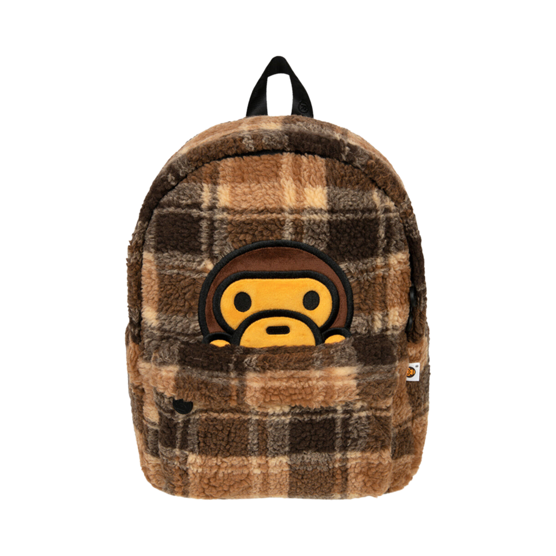 베이프 베이비 마일로 체크 쉐르파 미디움 백팩 베이지 브라운(BAPE Baby Milo Check Sherpa Medium Backpack Beige Brown)