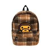 BAPE Baby Milo Check Sherpa Medium Backpack Beige Brown
