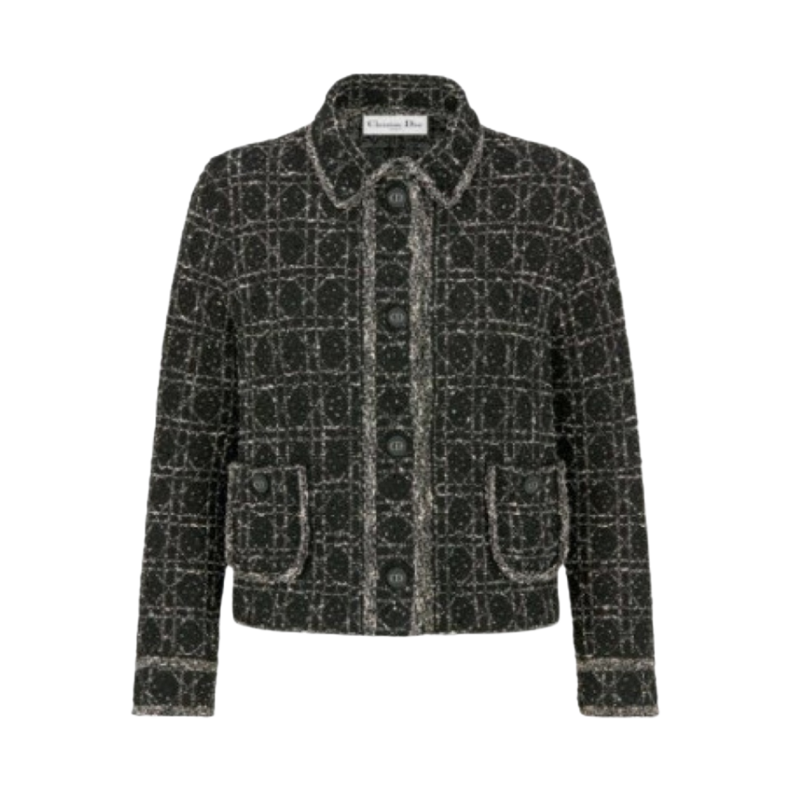(W) 디올 매크로까나쥬 테크니컬 코튼 트위드 자켓 블랙 화이트((W) Dior Macrocannage Technical Cotton Tweed Jacket Black White)