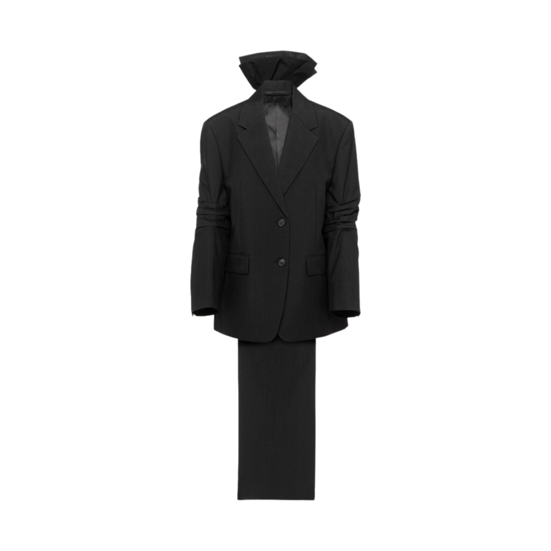 (W) 프라다 보우 싱글 브레스티드 모헤어 자켓 블랙((W) Prada Single-Breasted Mohair Jacket with Bow Black) - 1
