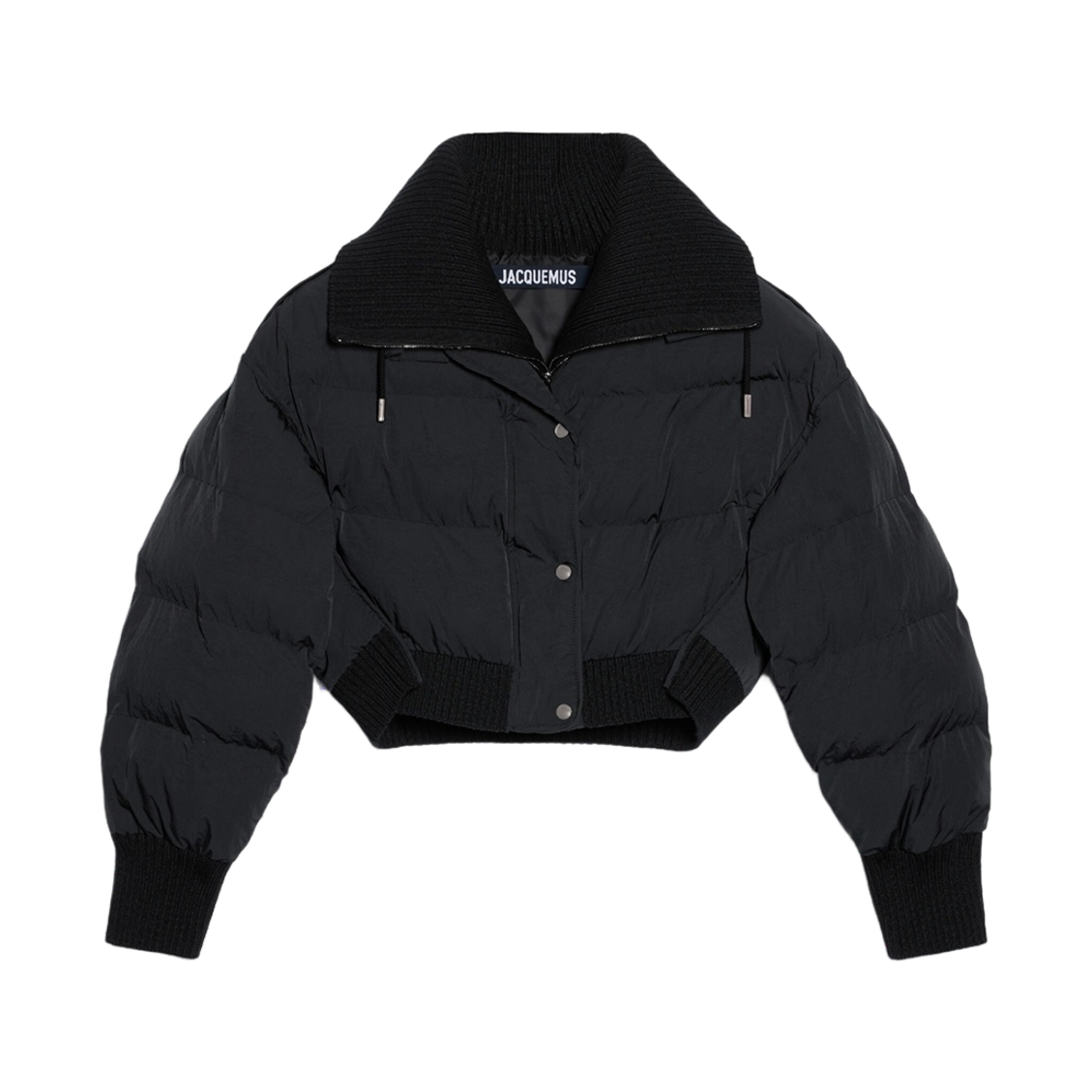 (W) 자크뮈스 라 두둔 카라코 립드 퍼퍼 블랙((W) Jacquemus La Doudoune Caraco Ribbed Puffer Black)