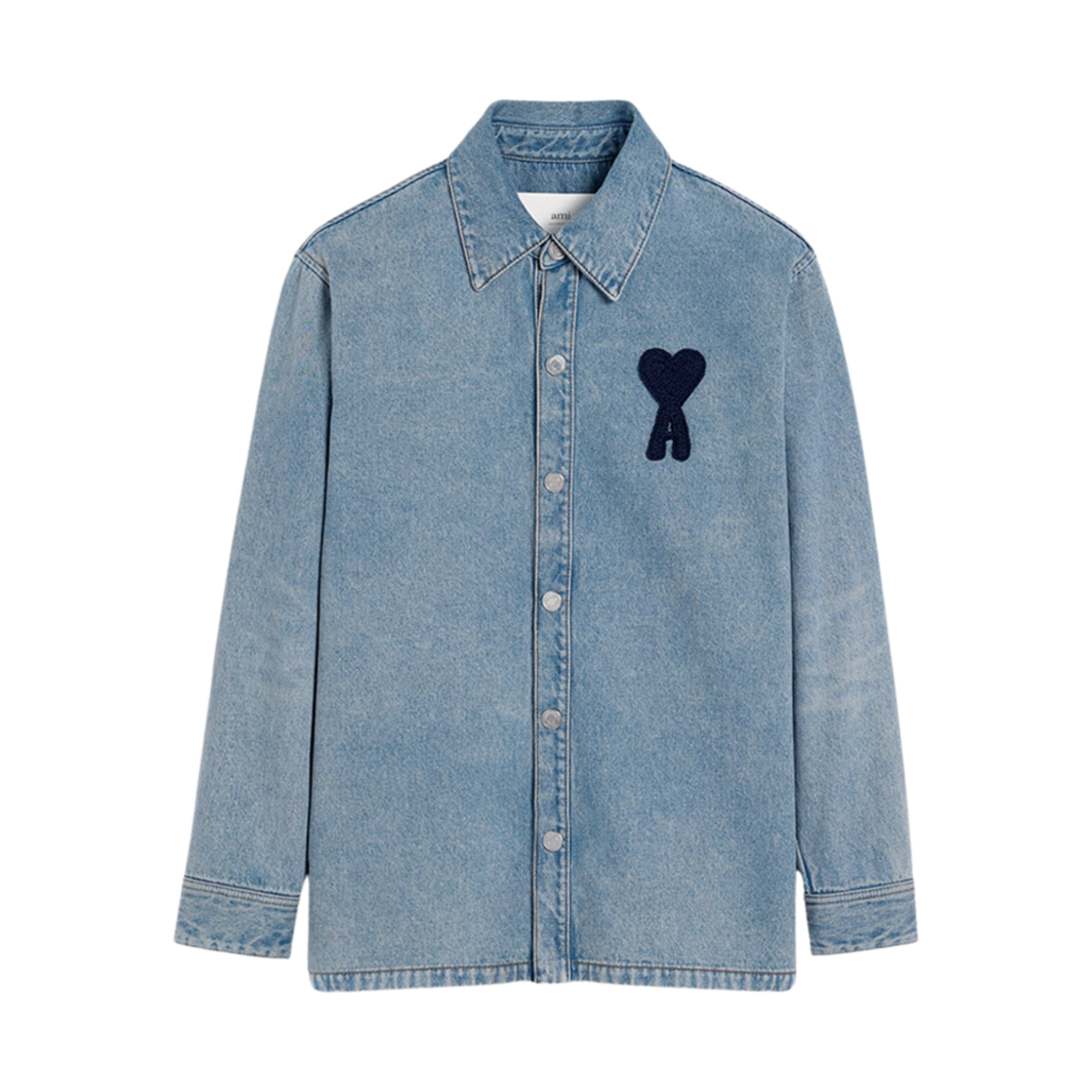 아미 빅 하트 로고 코튼 데님 오버셔츠 유즈드 블루(AMI de Coeur Cotton Denim Overshirt Used Blue)