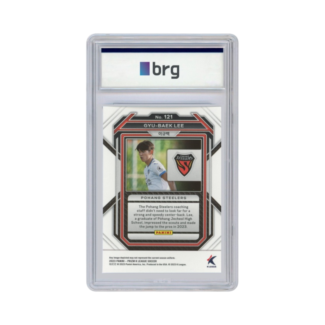 파니니 프리즘 K 리그 K 리그 1 #121 포항 스틸러스 이규백 베이스 축구 카드 2023(Panini Prizm K League K League 1 #121 Pohang Steelers Lee Gyu Baek Base Soccer Card 2023) - 2