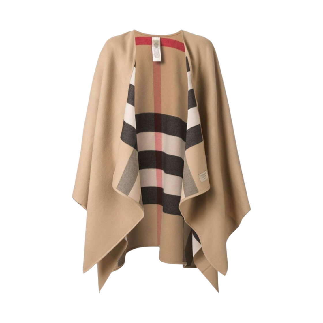 4029406 (W) Burberry Reversible Check Merino Wool Poncho Camel