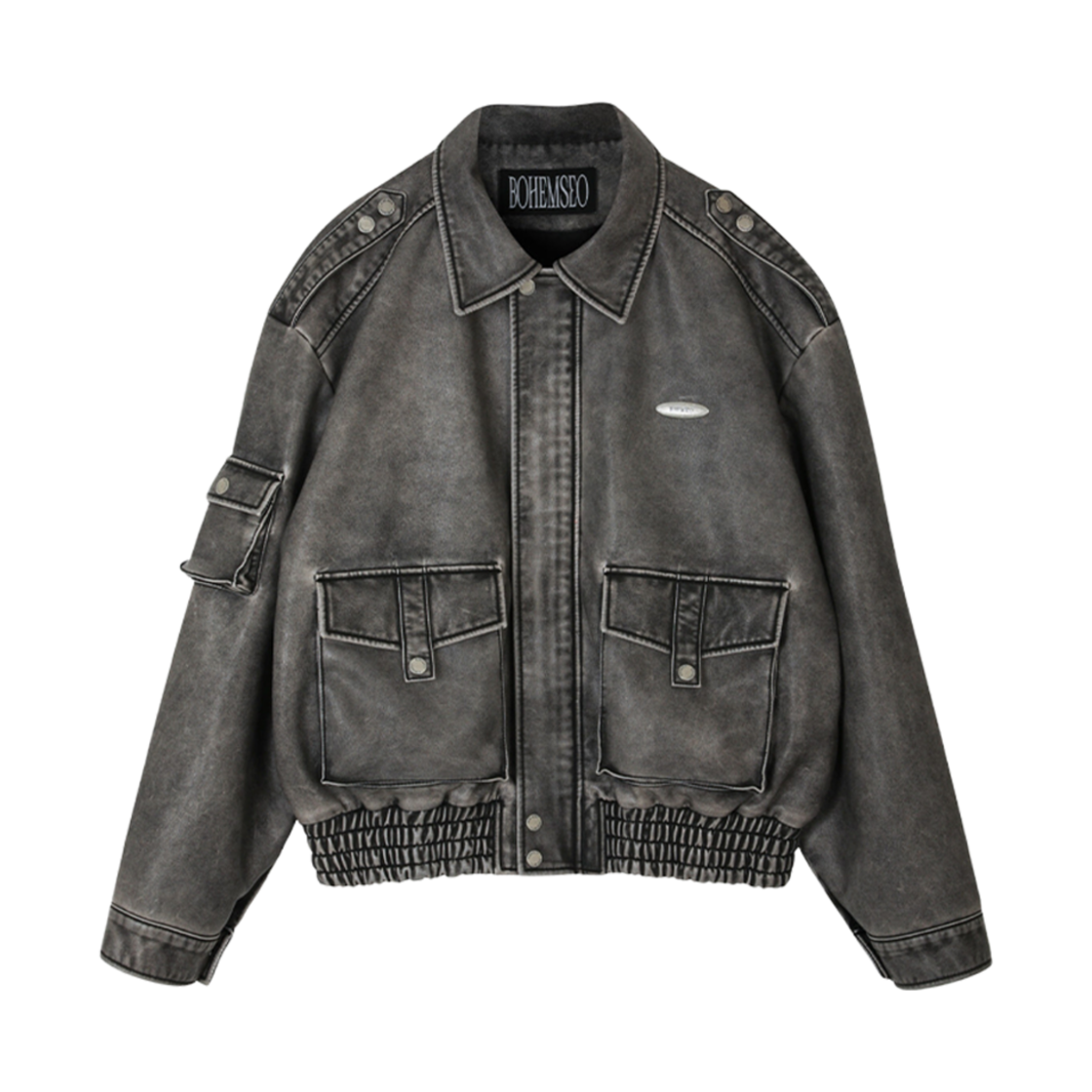 ジャケット・アウター Bohemian Seoul BOHEMSEO BOMBER JACKET W) 보헤미안 서울 레더 봄버 점퍼 워시드 그레이 | Bohemian