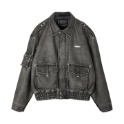 (W) Bohemian Seoul Leather Bomber Jumper Washed Gray